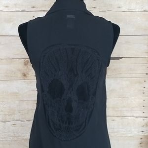 Teenage Runaway Sheer Skull Embroidered Button Top
